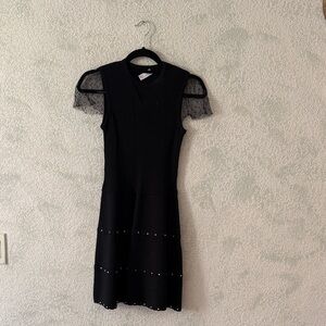 Red Valentino Elegant Black Dress with Sheer Sleeves